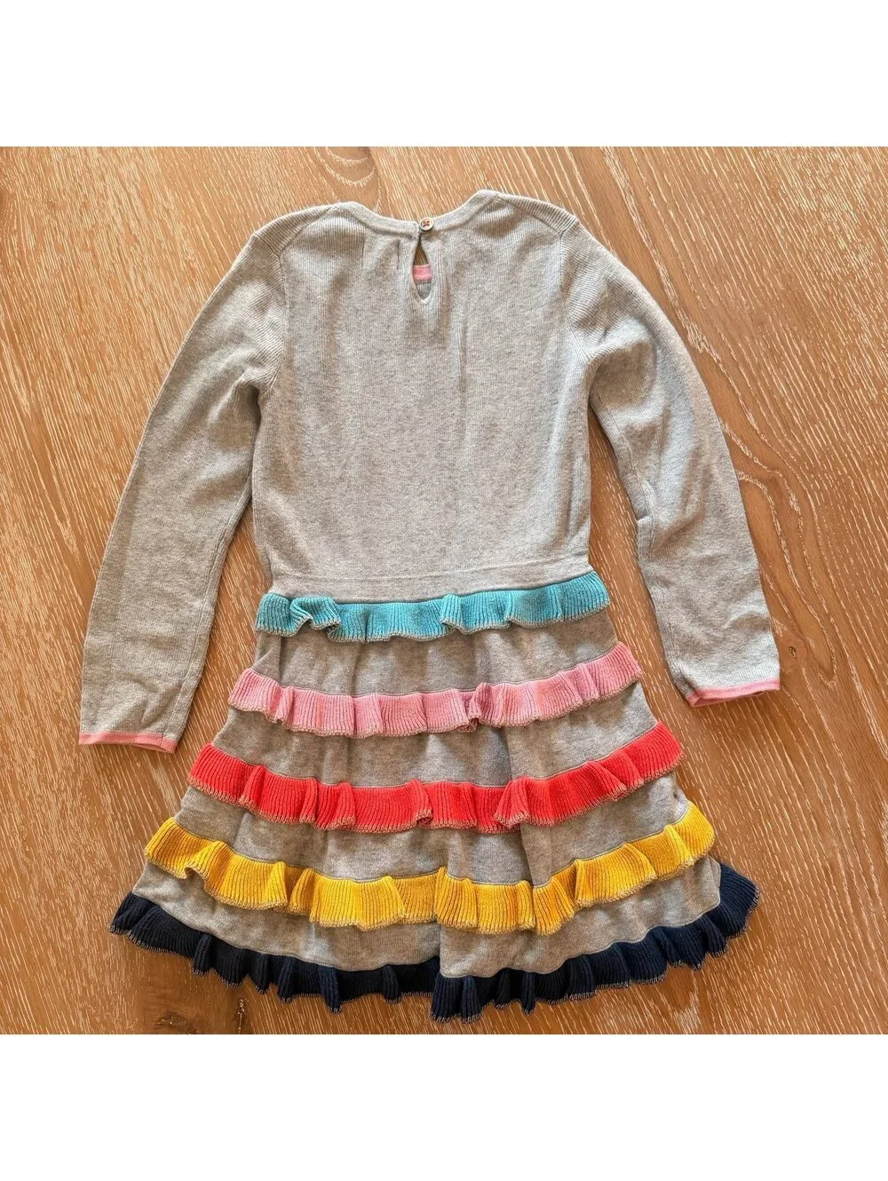 Mini Boden Rainbow Ruffle Sweater Dress Gray Knit Girls 4-5Y EUC